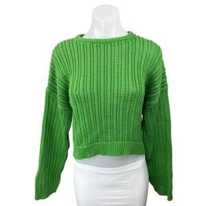 Levi's Women's Green Open Knit Crochet Long Sleeve Pullover Crop Sweater Top S